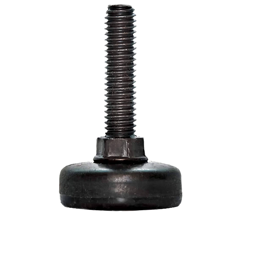 Black fixture leveler with threaded stem and base nut — user-supplied product photograph