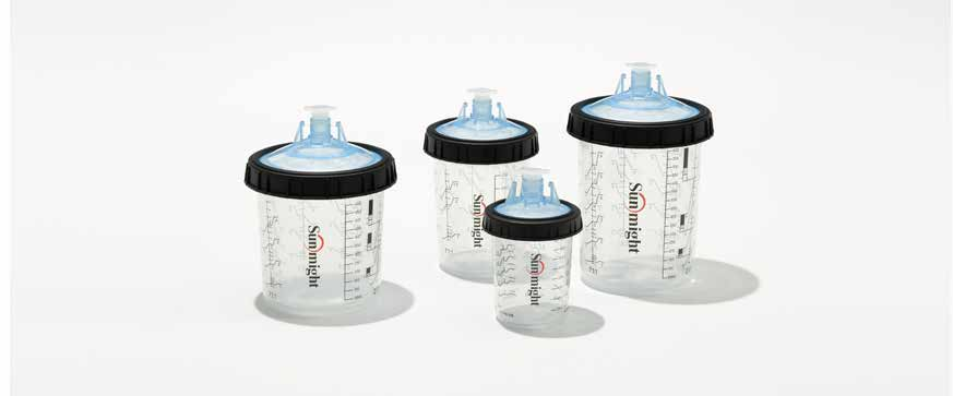 Paint cup system family, available sizes and lid types shown