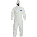 White Tyvek hooded coverall — representative product photograph