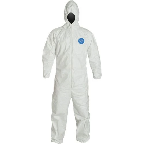 White Tyvek hooded coverall — representative product photograph